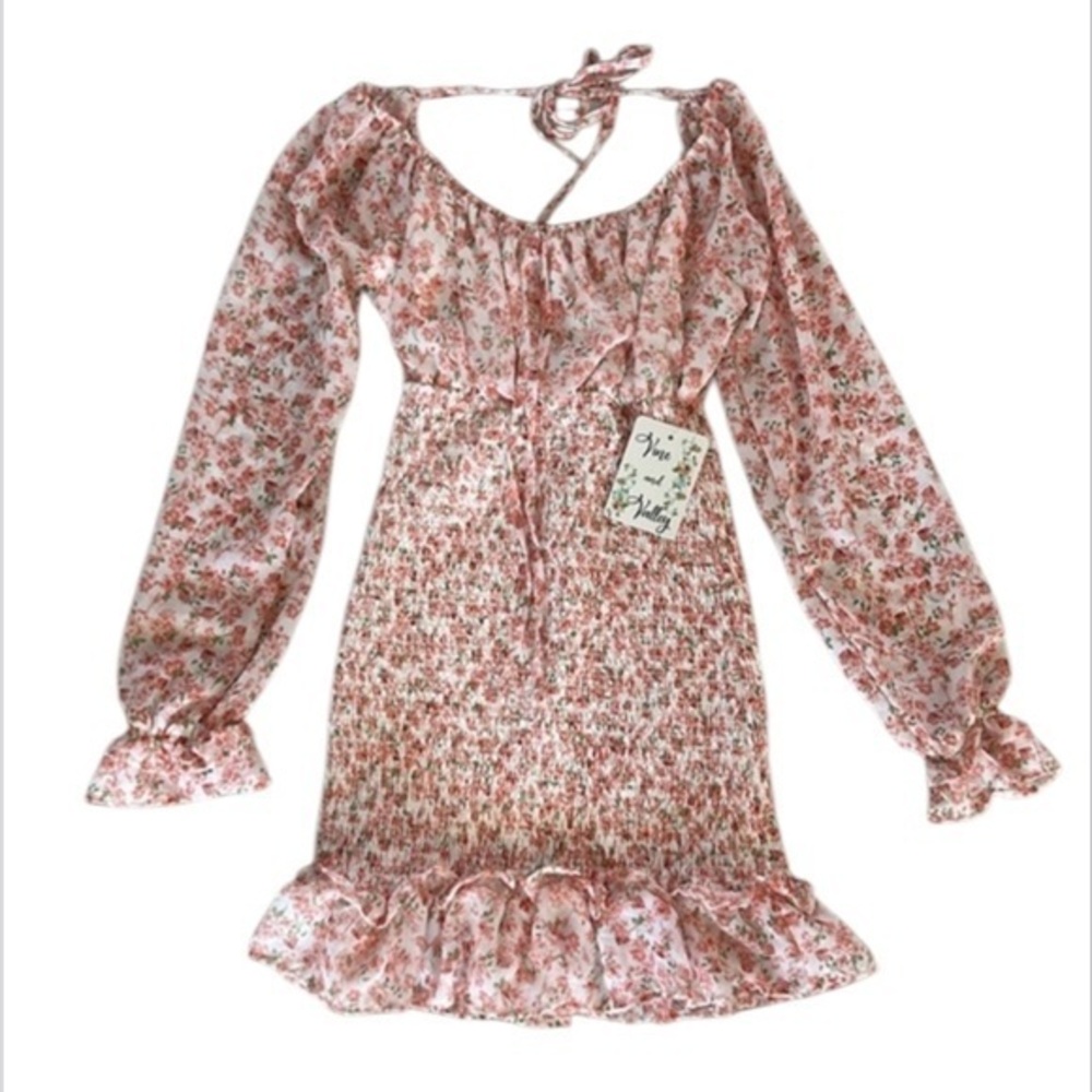 Vine and Valley floral smocked mini dress long sleeves size small NWT